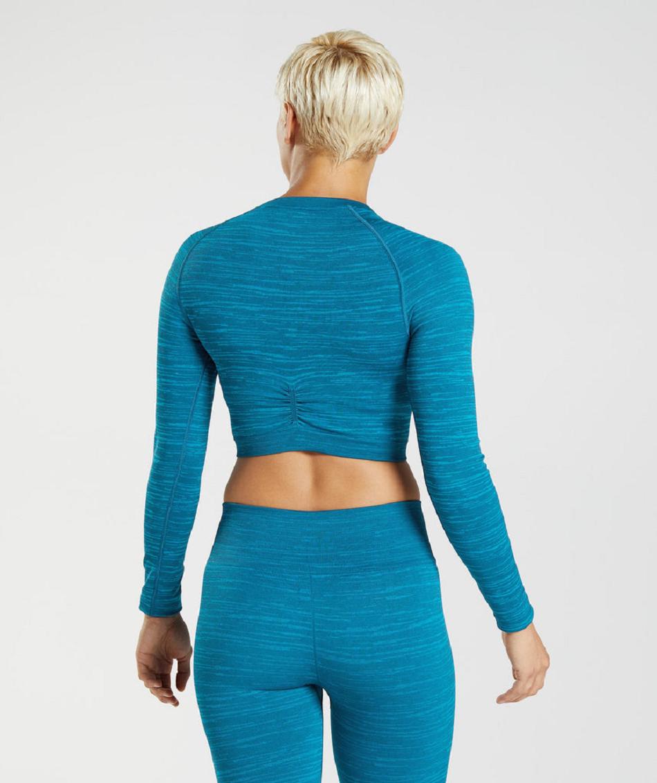 Corp Tops Gymshark Adapt Marl Seamless Long Sleeve Mujer Azules Gris Oscuro Azules | CO 2576JPQ